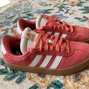 Adidas coral  Suede Sneakers with White Stripes 5.5